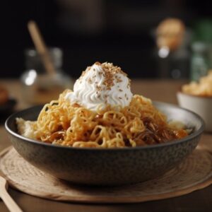 honey-glazed-flat-noodles-with-sesame-served-with-vanilla-ice-cream